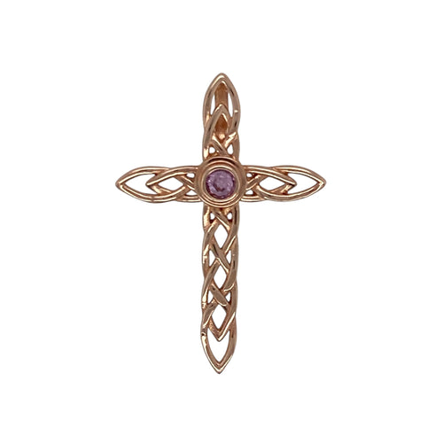 9ct Gold & Pink Stone Set Clogau Cross Pendant