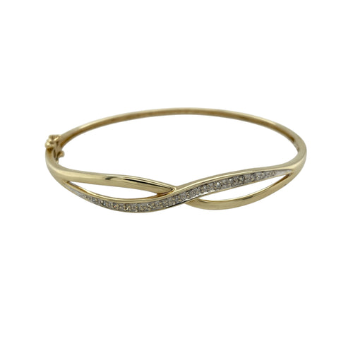 9ct Gold & Diamond Set Open Weave Hinged Bangle