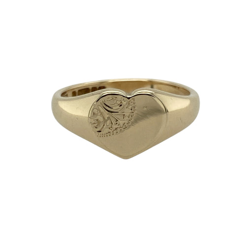 9ct Gold Patterned Heart Signet Ring