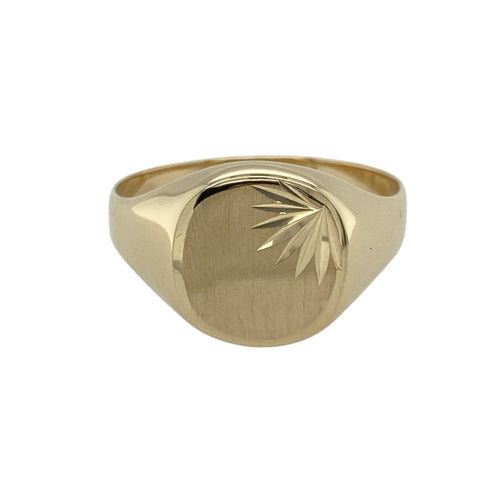 9ct Gold Patterned Brushed Finish Signet Ring