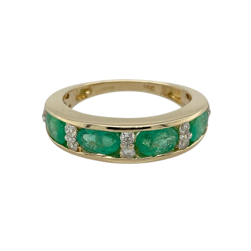 14ct Gold Diamond & Emerald Set Band Ring