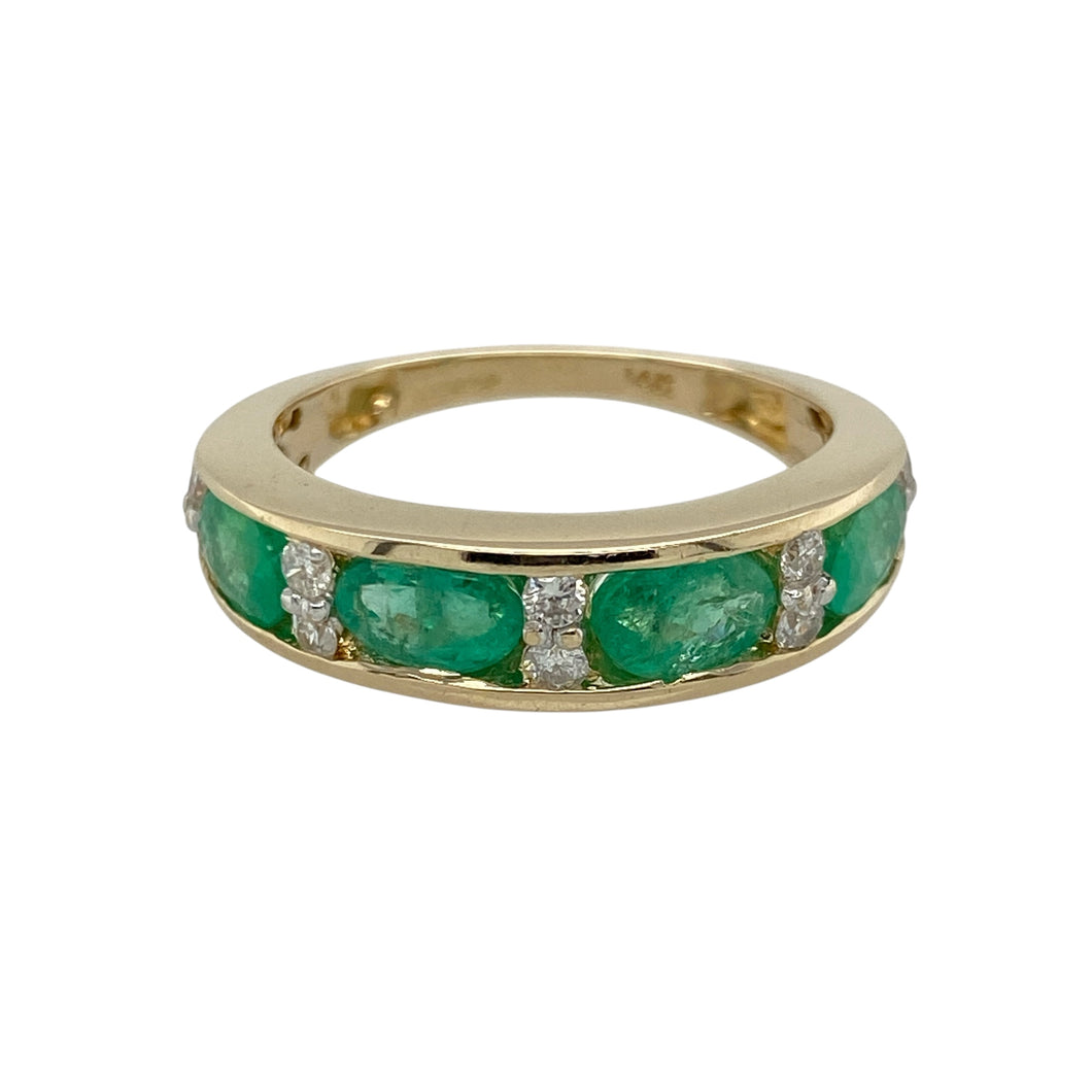 14ct Gold Diamond & Emerald Set Band Ring