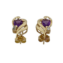 Load image into Gallery viewer, 14ct Gold Diamond &amp; Amethyst Set Teardrop Swirl Set Stud Earrings
