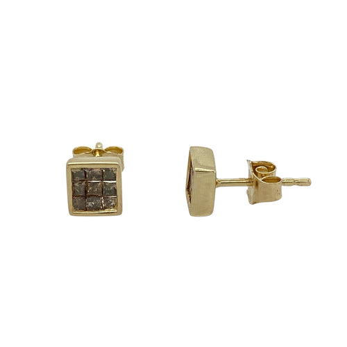 10ct Gold & Chocolate Diamond Princess Cut Stud Earrings