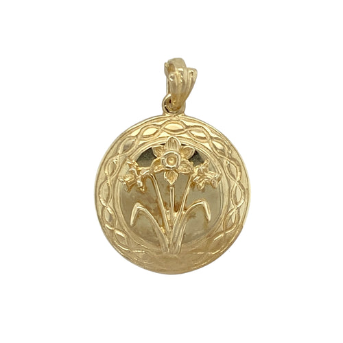 9ct Gold Welsh Celtic Circle Daffodil Pendant
