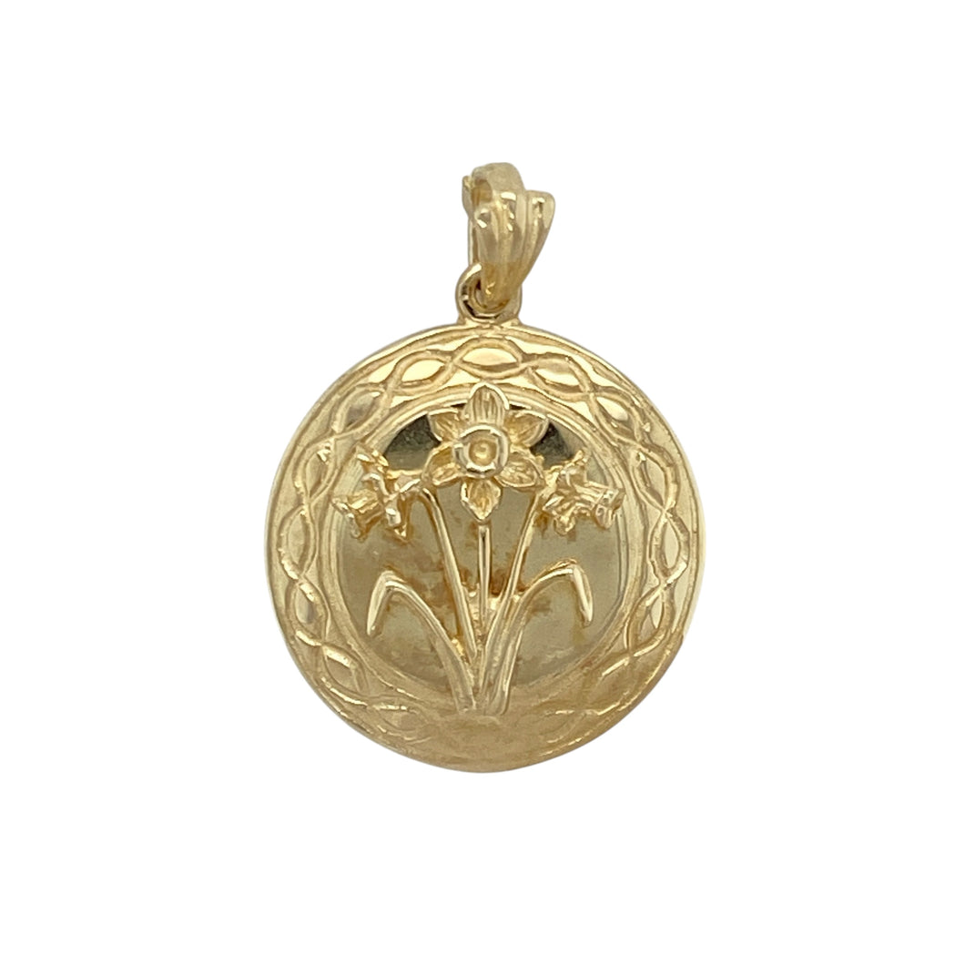 9ct Gold Welsh Celtic Circle Daffodil Pendant