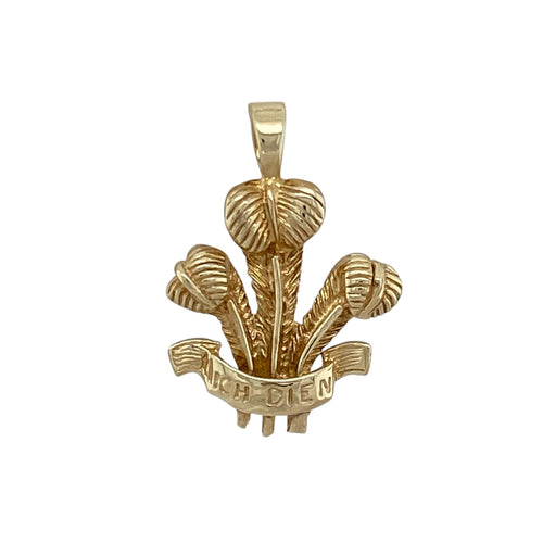 9ct Gold Welsh Three Feathers Pendant