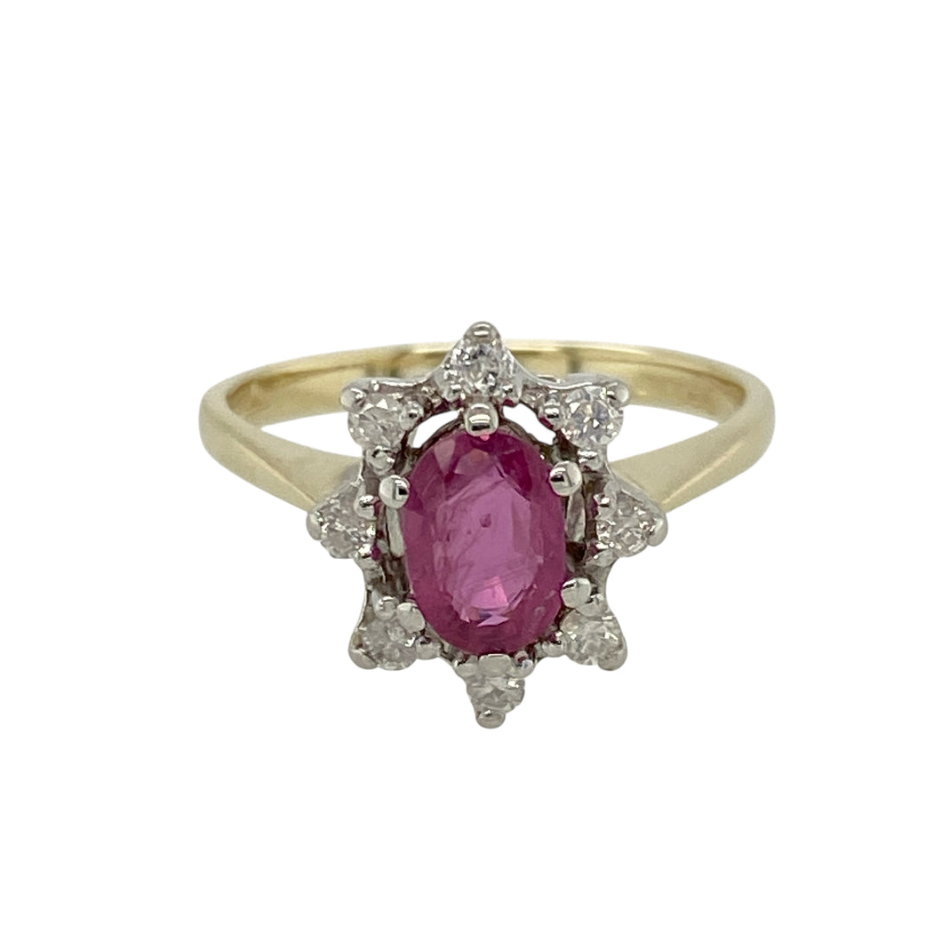 9ct Gold Diamond & Ruby Set Cluster Ring
