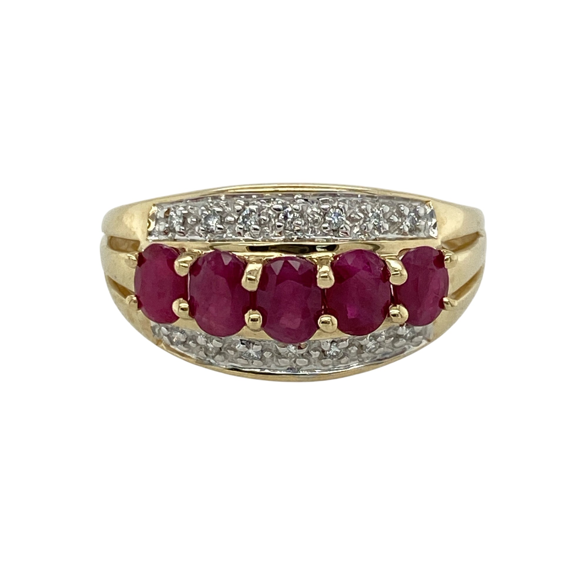 9ct Gold Diamond & Ruby Set Band Ring