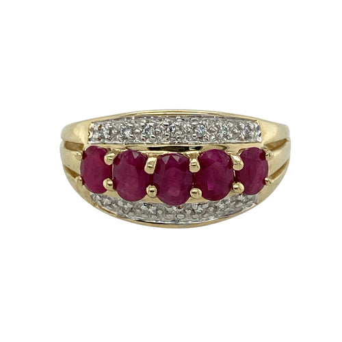 9ct Gold Diamond & Ruby Set Band Ring