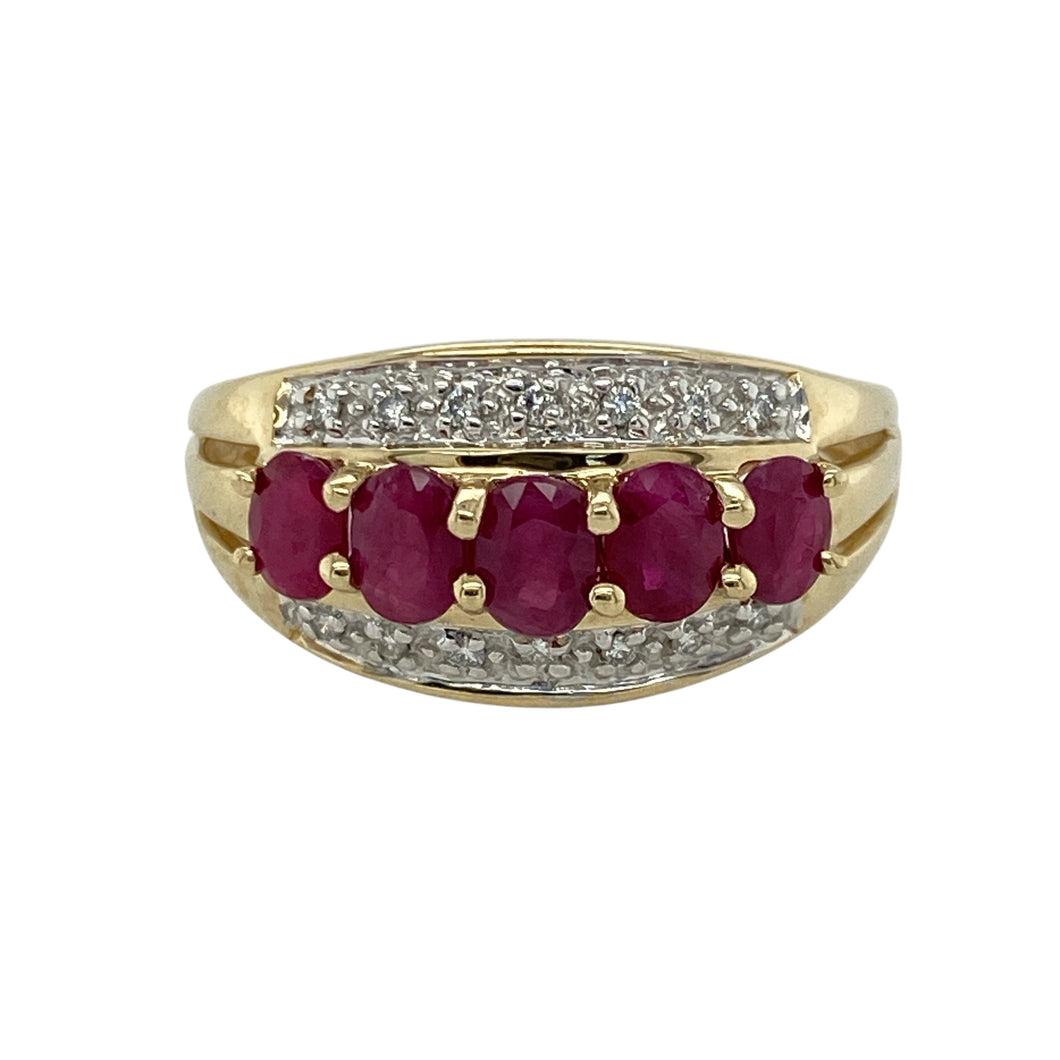 9ct Gold Diamond & Ruby Set Band Ring