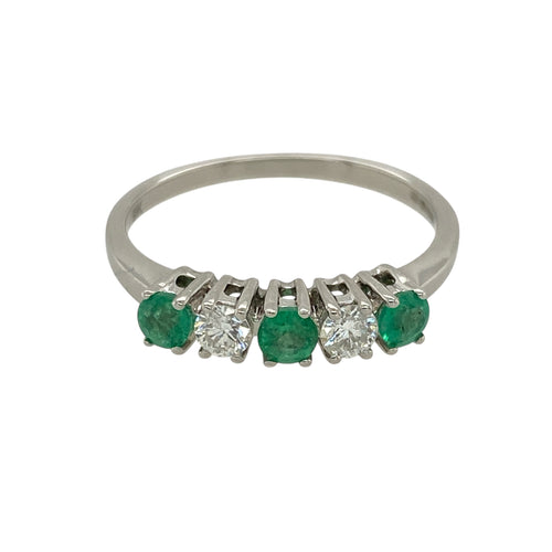 9ct White Gold Diamond & Emerald Set Band Ring