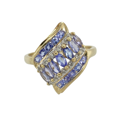 9ct Gold Diamond & Tanzanite Set Fancy Ring