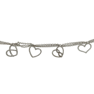 9ct White Gold & Diamond Set Heart Charms 7" Bracelet
