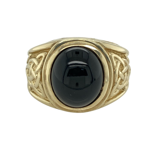 9ct Gold & Onyx Set Celtic Knot Patterned Signet Ring