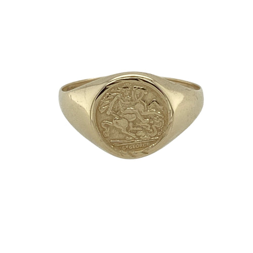 9ct Gold George and the Dragon Coin Style Ring