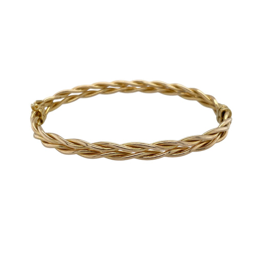9ct Gold Twisted Plait Hinged Bangle