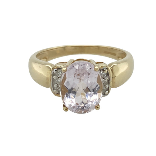 9ct Gold Diamond & Pink Stone Set Ring