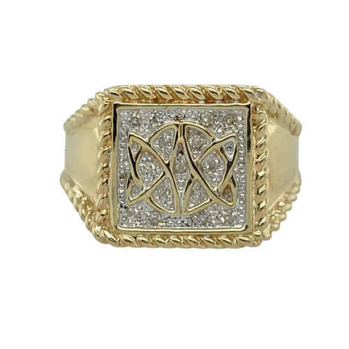 9ct Gold & Diamond Set Celtic Knot Signet Ring