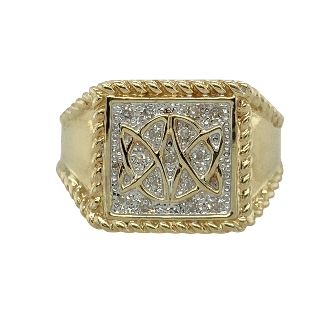 9ct Gold & Diamond Set Celtic Knot Signet Ring