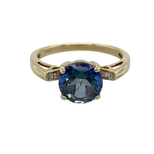 9ct Gold Diamond & Blue Stone Ring