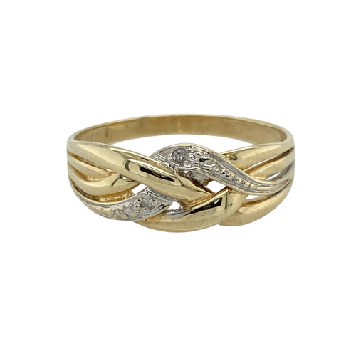 9ct Gold & Diamond Set Swirl Knot Ring