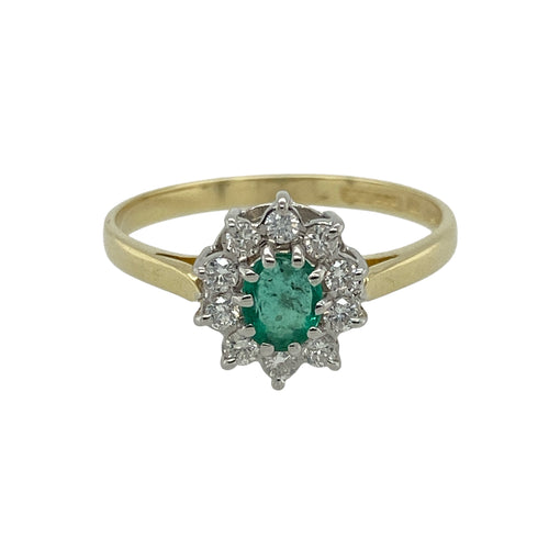 18ct Gold Diamond & Emerald Set Cluster Ring
