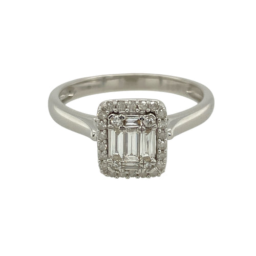 9ct White Gold & Diamond Set Halo Cluster Ring
