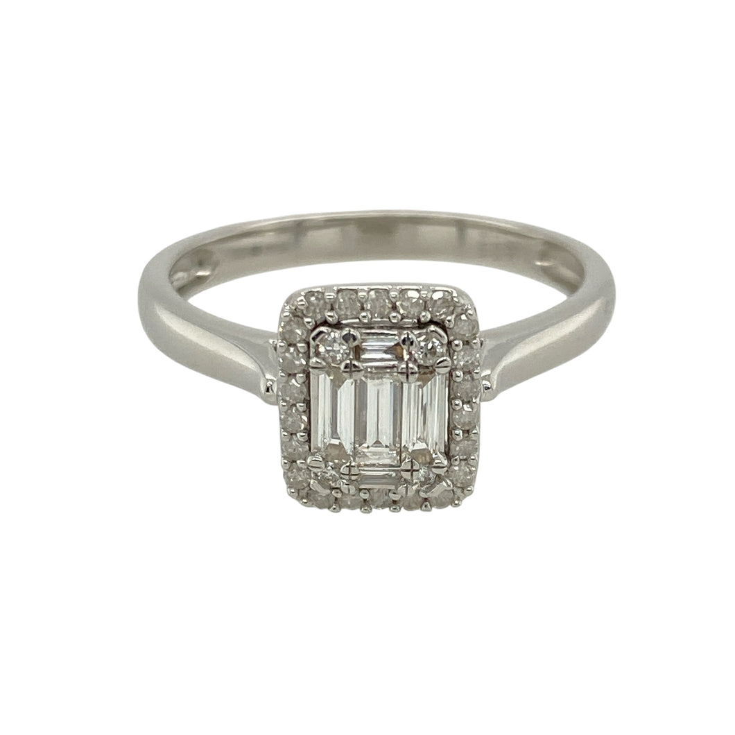 9ct White Gold & Diamond Set Halo Cluster Ring