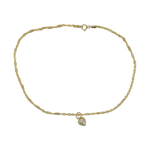 9ct Gold & Cubic Zirconia Set Heart Drop 10" Anklet
