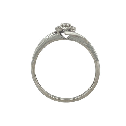 9ct White Gold & Diamond Set Flower Cluster Twist Ring