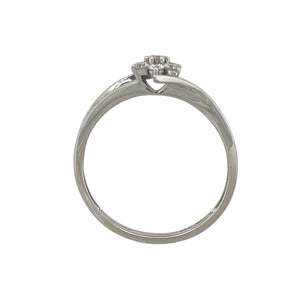 9ct White Gold & Diamond Set Flower Cluster Twist Ring