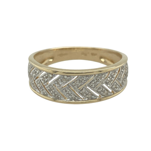 9ct Gold & Diamond Set Patterned Band Ring