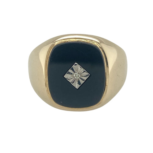 9ct Gold Diamond & Onyx Set Signet Ring