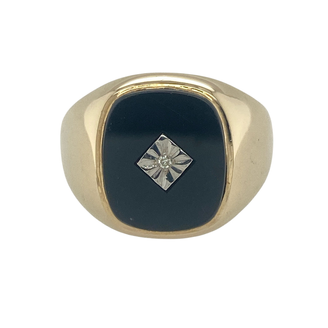 9ct Gold Diamond & Onyx Set Signet Ring