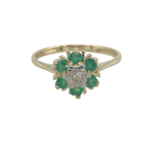 9ct Gold Diamond & Emerald Set Cluster Ring