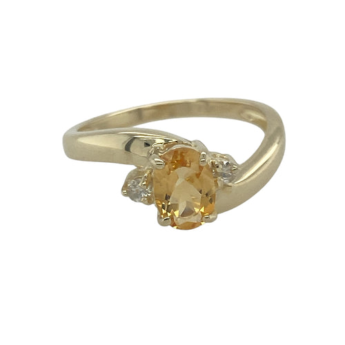 9ct Gold Diamond & Citrine Set Twist Ring