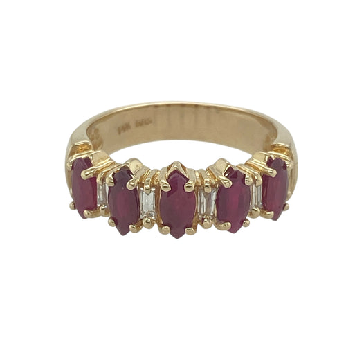 14ct Gold Diamond & Ruby Set Band Ring