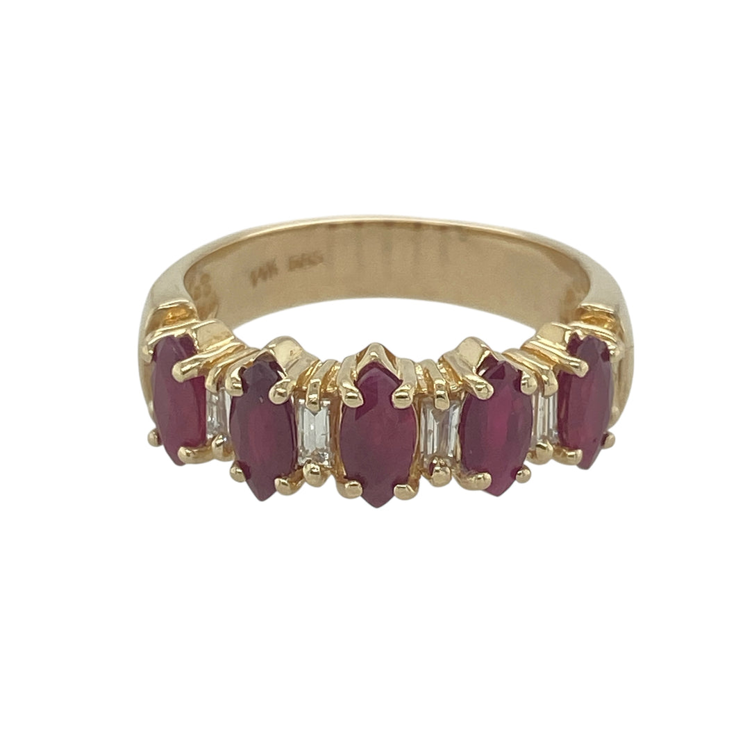 14ct Gold Diamond & Ruby Set Band Ring