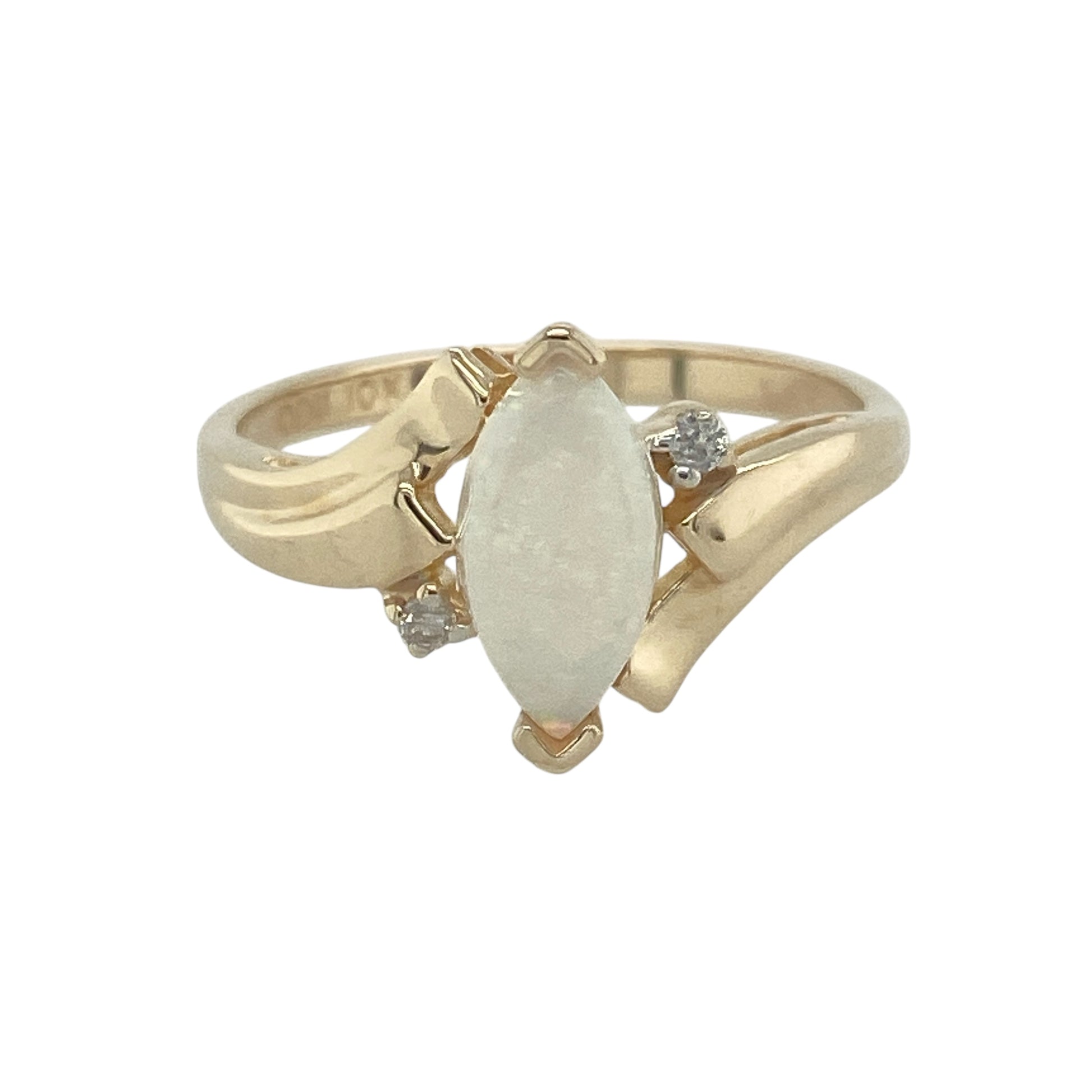 10ct Gold Diamond & Opalique Set Ring
