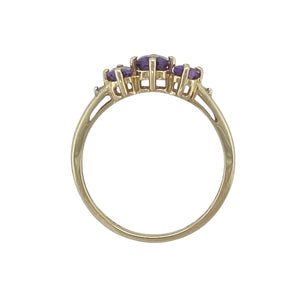 9ct Gold Diamond & Amethyst Set Trilogy Ring