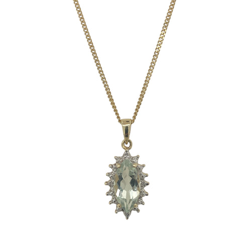9ct Gold Diamond & Green Amethyst Set Cluster 16