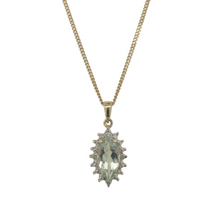 9ct Gold Diamond & Green Amethyst Set Cluster 16" Necklace