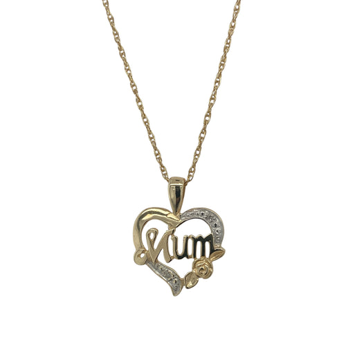 9ct Gold & Diamond Set Mum Heart 20
