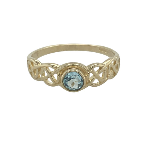 9ct Gold & Blue Topaz Set Celtic Weave Ring