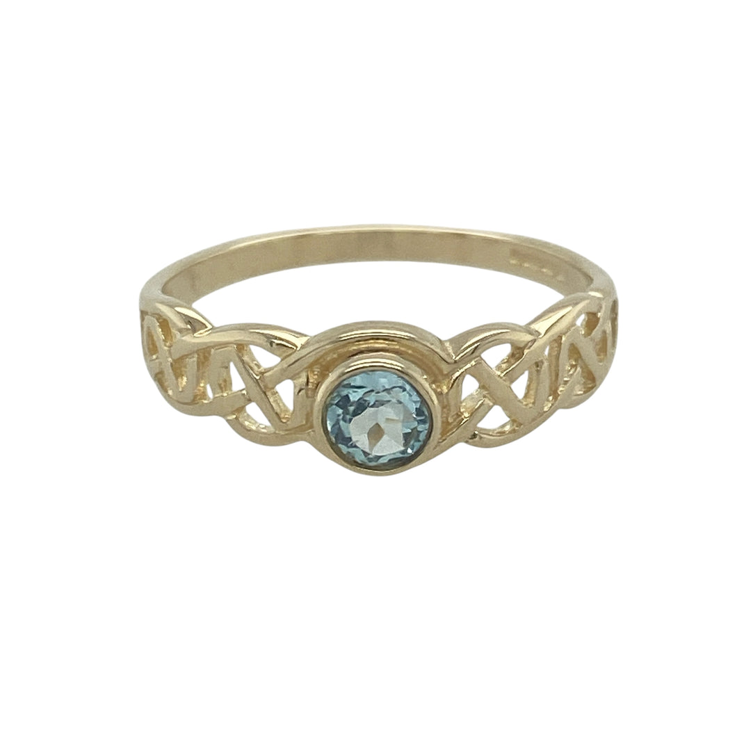 9ct Gold & Blue Topaz Set Celtic Weave Ring