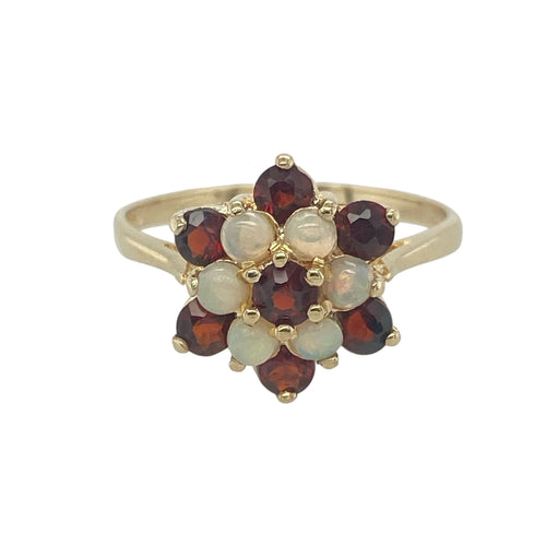 9ct Gold Garnet & Opal Set Cluster Ring