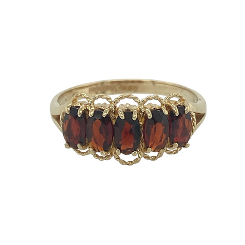 9ct Gold & Garnet Set Five Stone Ring