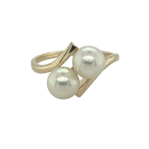 14ct Gold & Double Pearl Set Twist Ring