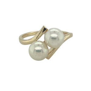 14ct Gold & Double Pearl Set Twist Ring